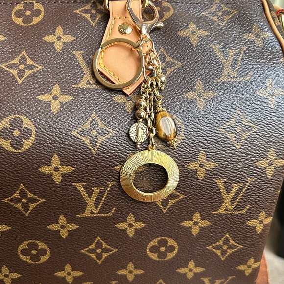 TIGER'S EYE CIRCLE Bag Charm Brown and Gold Tone 🐆 - Picture 5 of 8